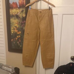 Women's  Tan Cargo Leather Pants